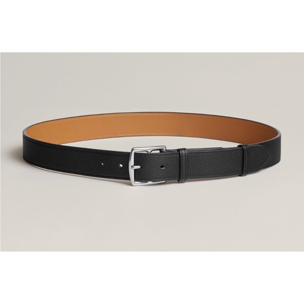 HERMES 2023 Etriviere Leather Belt Taurillon Clemence Noir Size 85 (32) NWT